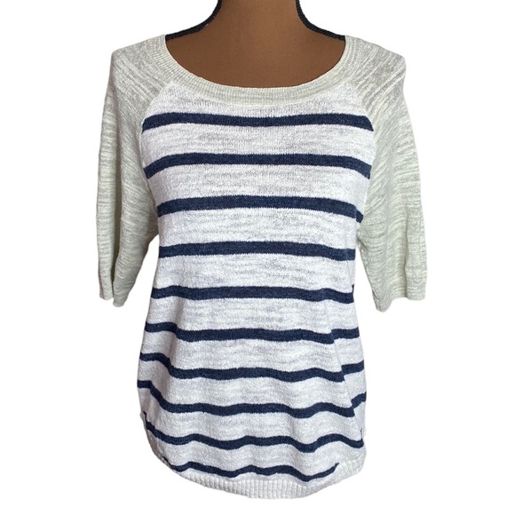 J Crew factory linen blend striped elbow length light sweater size S - Picture 1 of 12